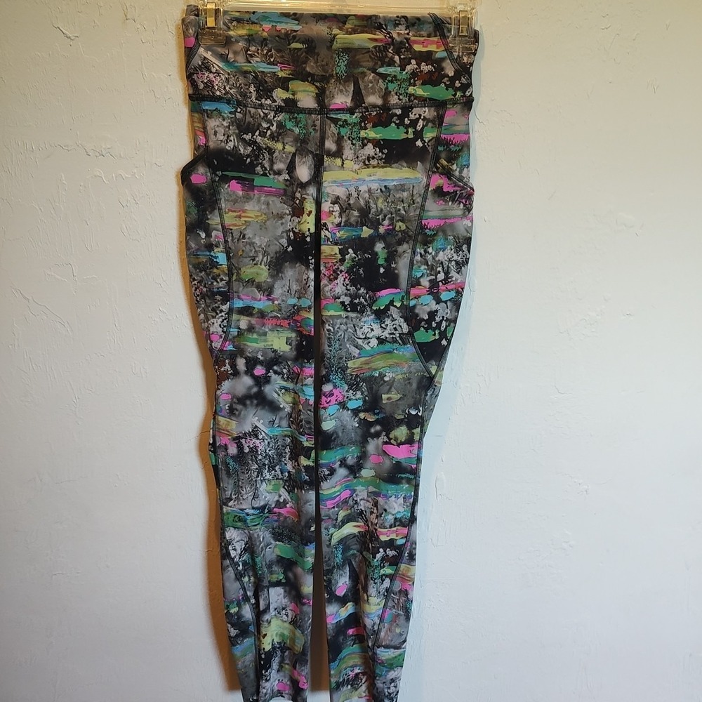 Lululemon Fast Free High-Rise Crop Paint Drift Multi Sz 4 Side Pocket Athletic